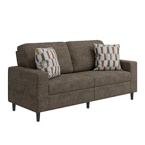 Copeland 77.5 in. Square Arm Fabric Rectangle Modern Sofa in Soft and Elegant Textured Mocha Boucle with 2 Throw Pillows