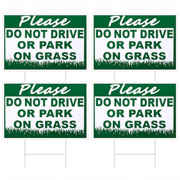 4-Pack 8 in. x 12 in. Waterproof Double-Sided No Parking on Grass Signs with Metal Stakes