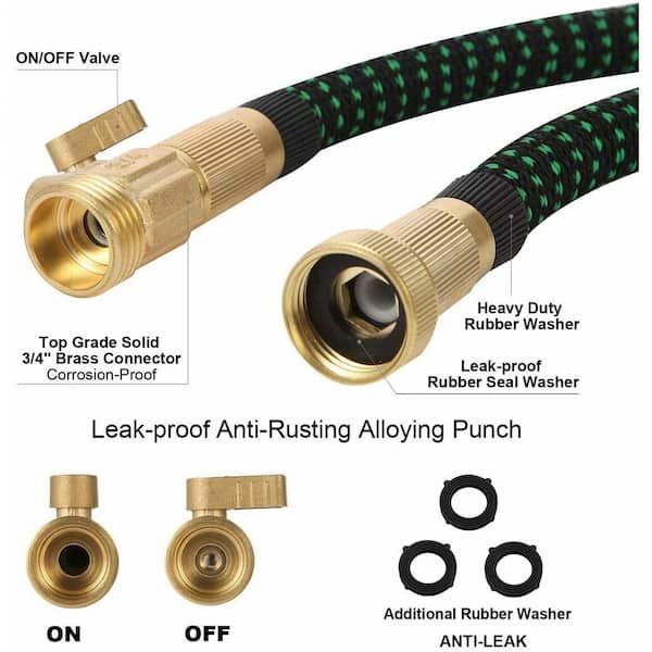 ROYALHOUSE Heavy Duty Flexible Hose 50FT Green Expandable Garden Hose Water Hose with 9-Function High-Pressure Spray Nozzle 3/4 Solid Brass Fittings Leak Proof Design