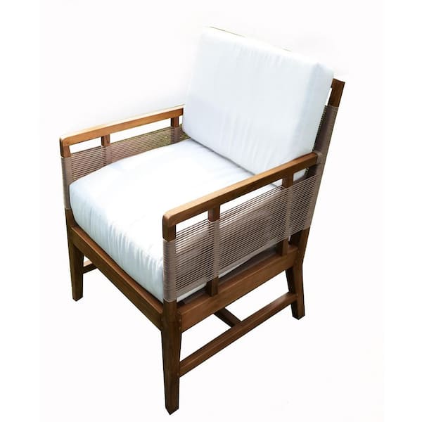 Beespoke Nizuc Natural Solid Wood Teak Outdoor Lounge Chair with White Cushion (1-Pack)