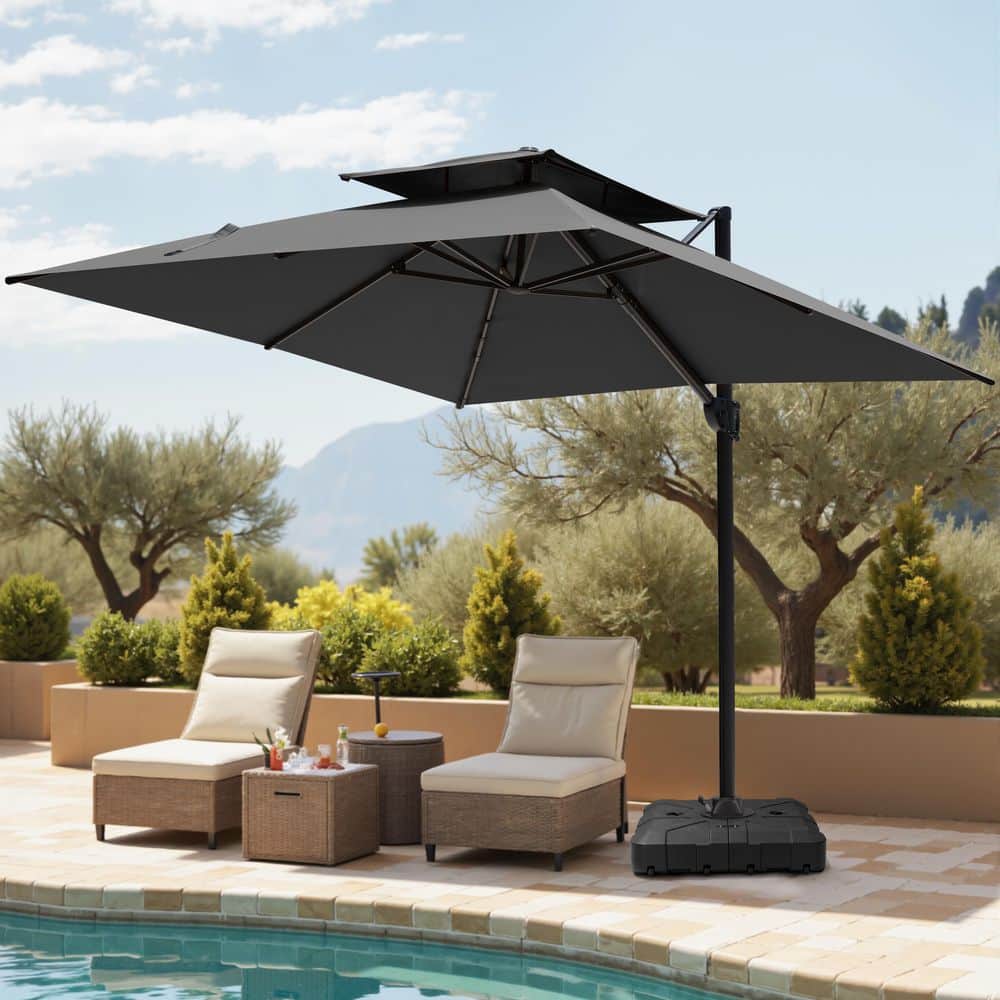 Pellebant 2-Tier Top 10 ft. Square Cantilever 360 Swivel Patio Umbrella in  Gray with Fillable 350 lbs. Umbrella Base Stand UB008PU055DGY - The Home ...