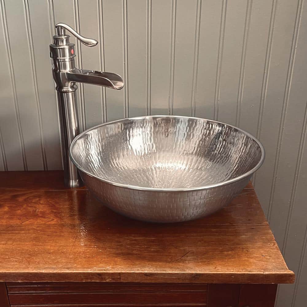 Bohr 14" Handcrafted Hammered Nickel Vessel Sink