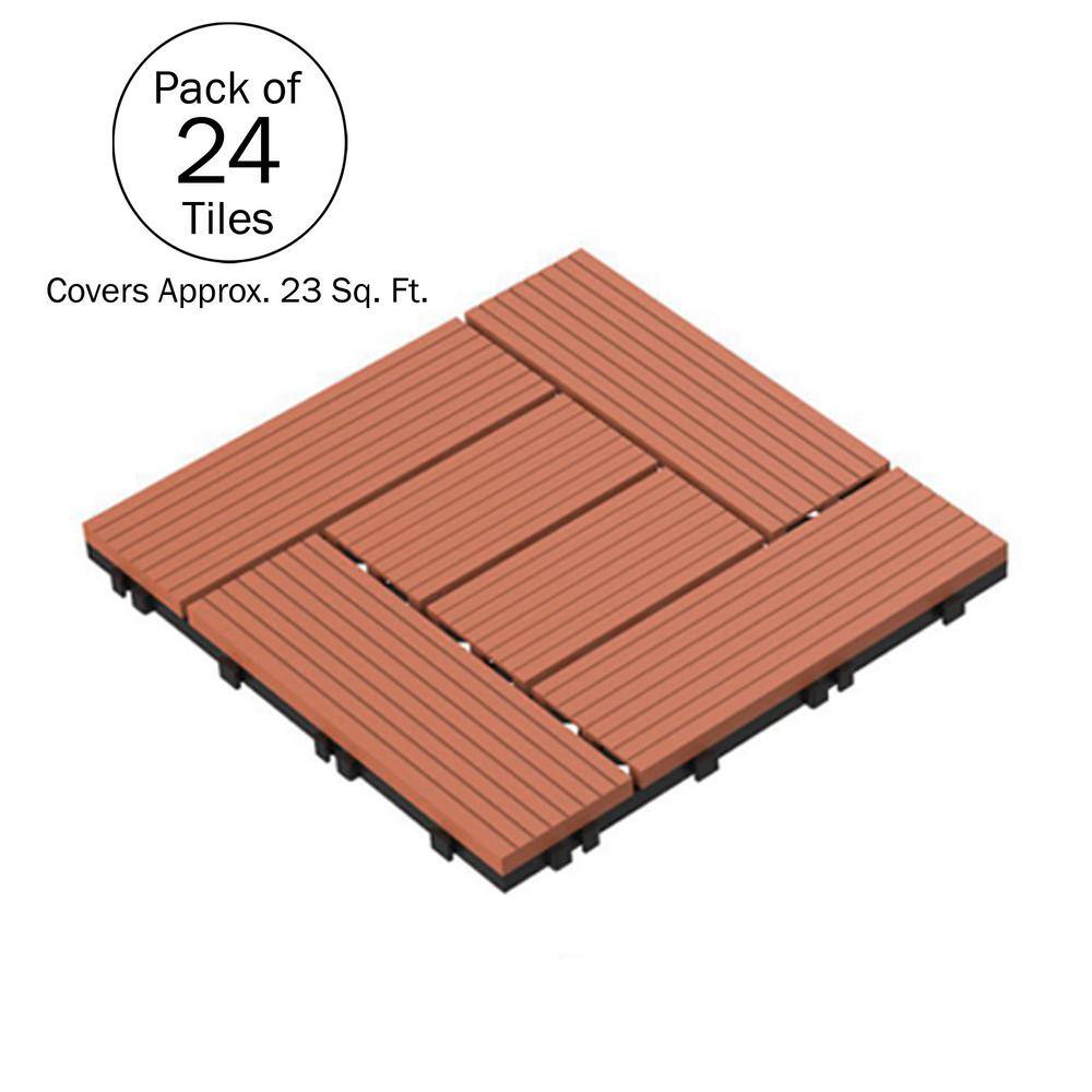 Pure Garden 1ft. x 1ft. Outdoor Interlocking Slatted Wood/Plastic Deck Tile in Terracotta (24