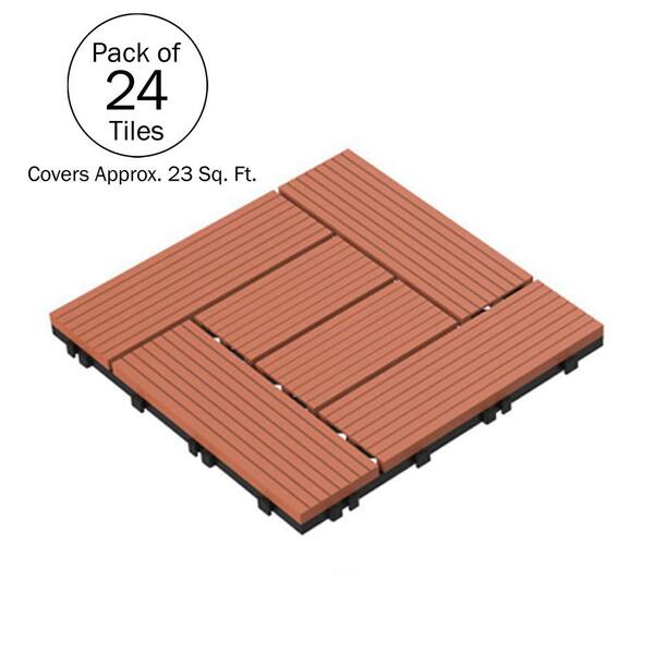 Pure Garden 1ft. x 1ft. Outdoor Interlocking Slatted Wood/Plastic Deck Tile in Terracotta (24