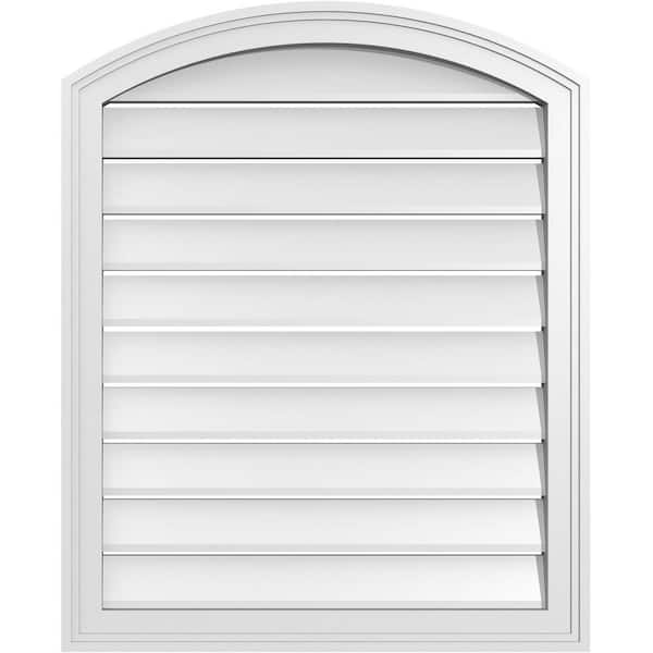 Ekena Millwork 26 in. x 30 in. Arch Top Surface Mount PVC Gable Vent: Decorative with Brickmould Frame