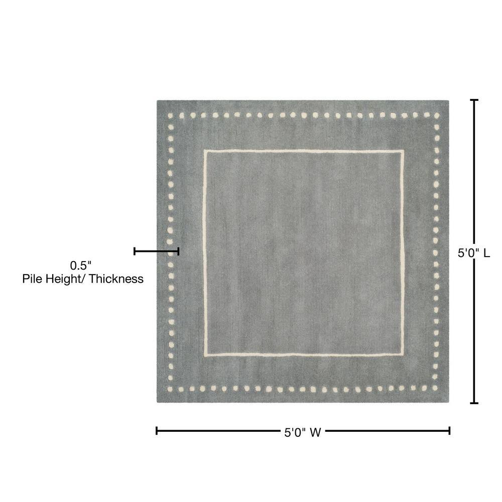 Hand-Tufted Silver and Ivory Wool 5' Square Area Rug