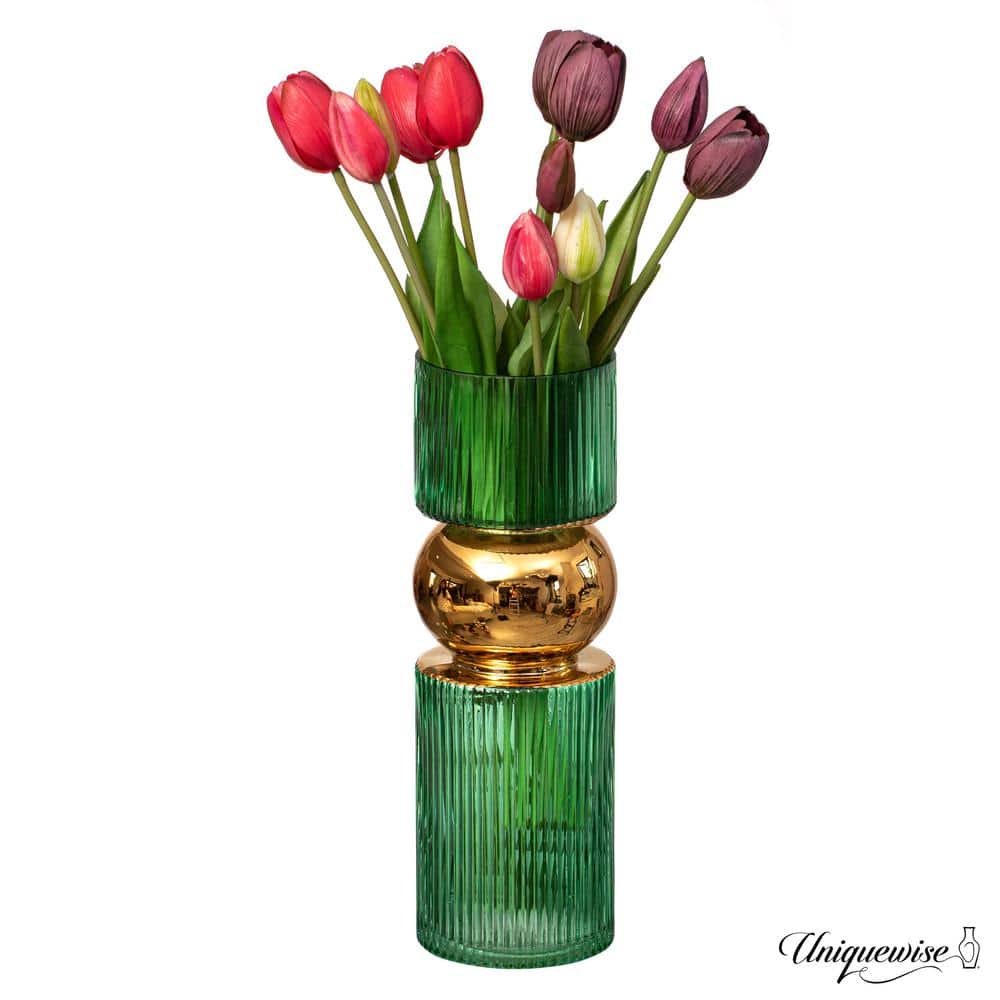 Uniquewise 12 in. Decorative Green Tall Glass Vase Modern Minimalist