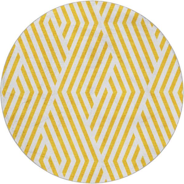 Dream Shag Premium Machine Washable Abstract ADS550 Yellow 8 ft. x 8 ft. Round Rug