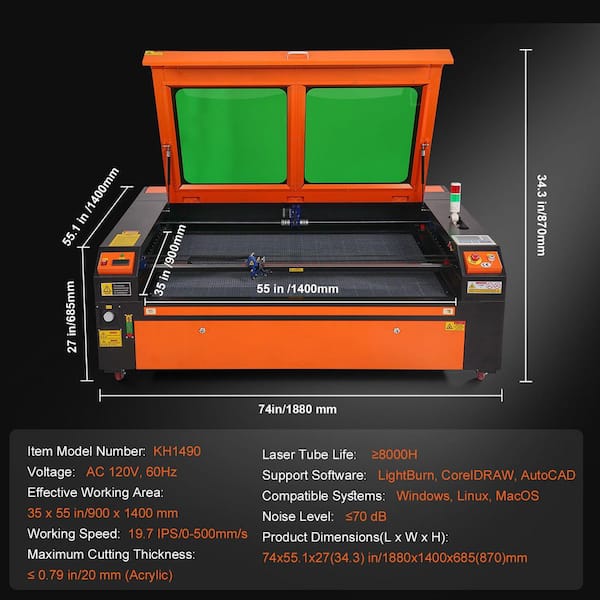 SKYSHALO 130-Watt CO2 Laser Engraver 35 x 55 in., 19.7 IPS Laser