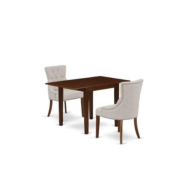 East West Furniture 3-Piece Mahogany Finish Solid Wood Top Dining Table Set