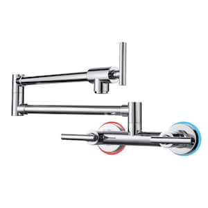 Wall Mounted Pot Filler with Double Joint Swing Arm and Hot and Cold Water in Polished Chrome