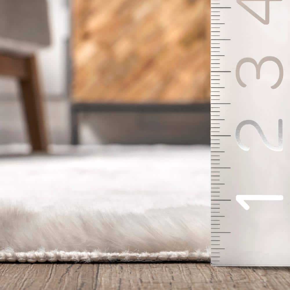 White Faux Fur Machine Washable Shag Area Rug
