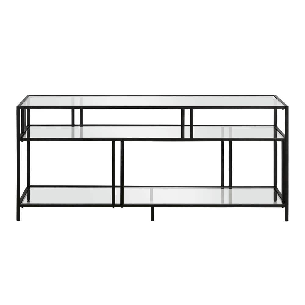 Cortland Industrial Blackened Bronze 55" TV Stand with Glass Shelves