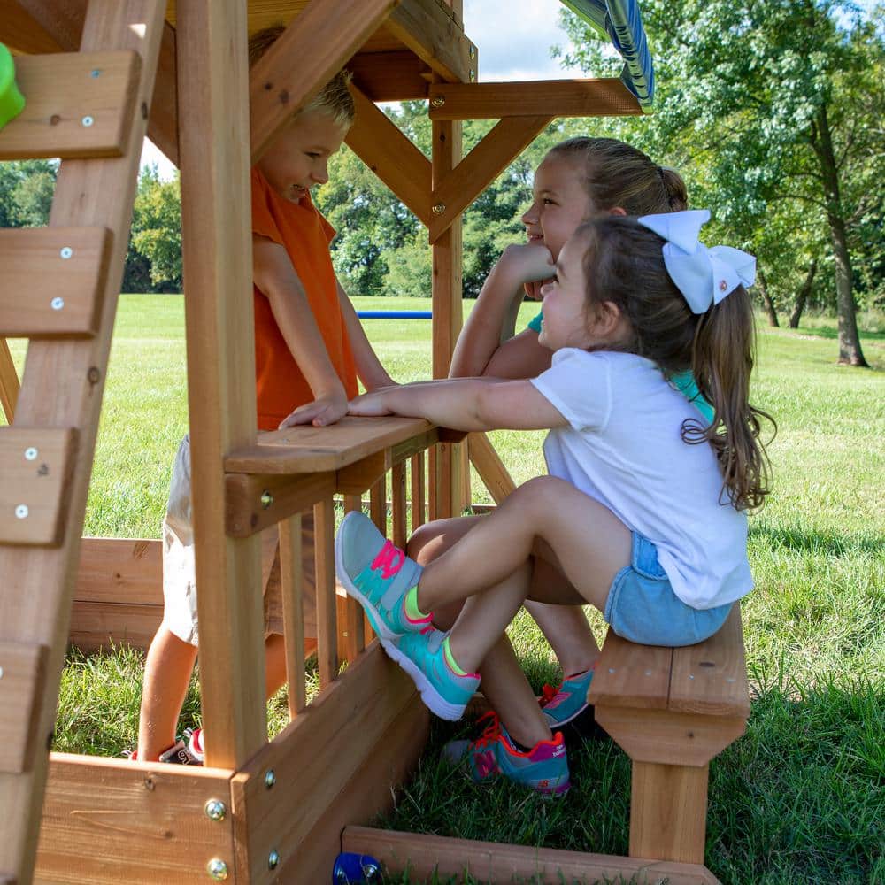 Colorful Wooden Outdoor Playset with Slide and Swings