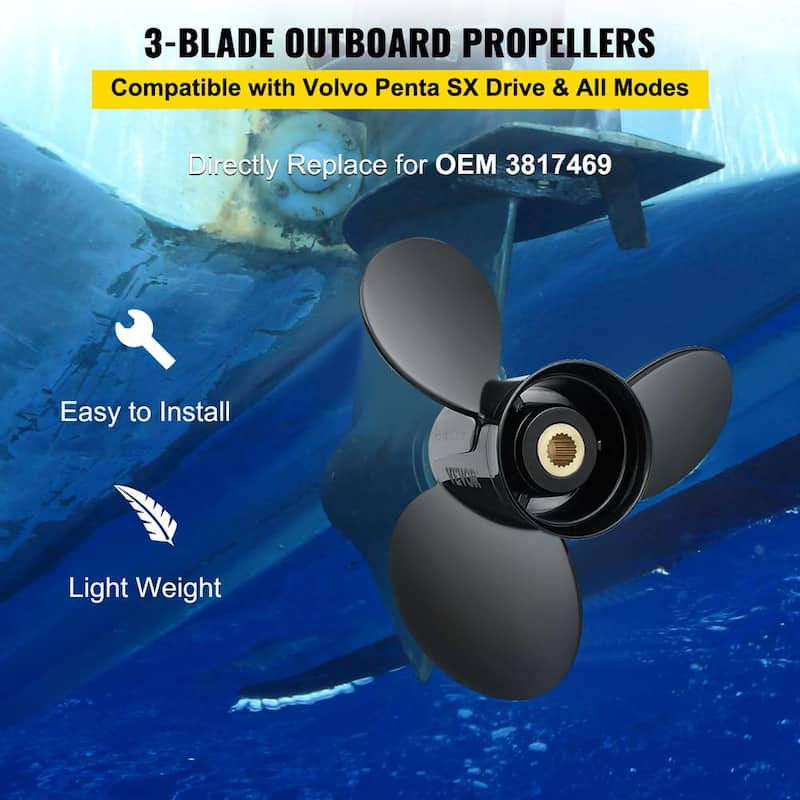 Outboard Propeller 3-Blade Aluminum Boat Propeller 14-1/4 in. x 21 in. Pitch w/19 Tooth Splines for Volvo Penta SX Drive