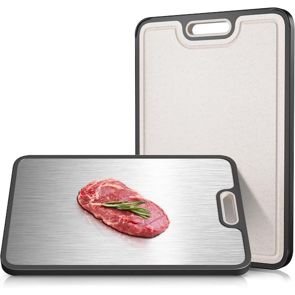 15-Inch Double-Sided Titanium Cutting Board-Non Toxic Non Slip Silicone Edge with Drainage Channel for Meat Vegetables