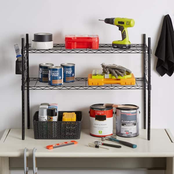 ORGANIZE IT ALL Black 2-Tier Steel Etagere Adjustable Shelves