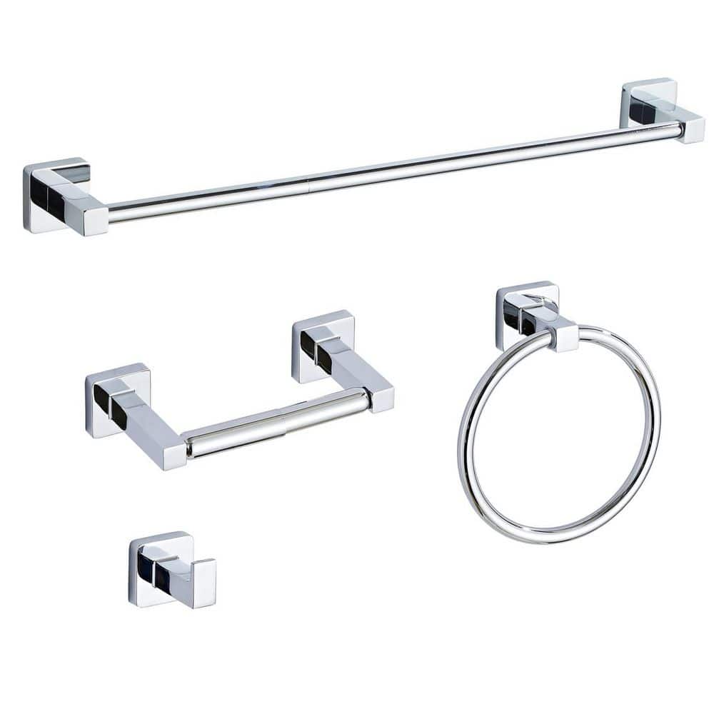 4-Piece Bathroom Hardware Set with 23.6 in. Hand Towel Bar, Towel Ring, Robe Towel Hooks, Toilet Paper Holder in Chrome price history on PriceWatchPro