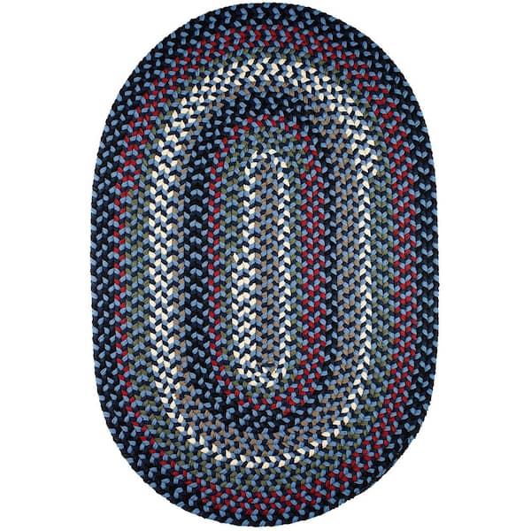 Country Medley Navy Blue Multi 5 ft. x 8 ft. Oval Indoor/Outdoor Braided Area Rug