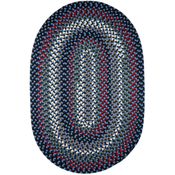 Rhody Rug Country Medley Navy Blue Multi 7 ft. x 9 ft. Oval Indoor/Outdoor Braided Area Rug