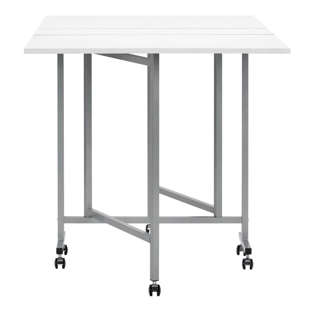 Sew Ready Silver White Folding Craft Table with Locking Wheels
