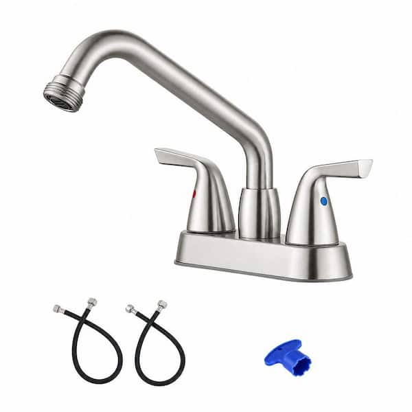 2-Piece Sink Faucet with Supply Lines, Brushed Nickel Stainless Steel Dual Handle Water Saving Laundry Bar Faucet