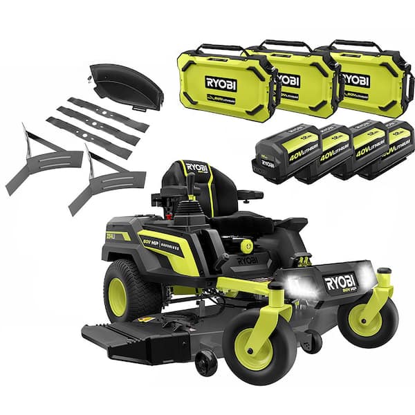 RYOBI 80V HP Brushless 54 in. Battery Electric Cordless Zero Turn Mower Mulch Kit 80V Batteries 40V Batteries RYRM8034 MK The Home Depot