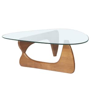 Walnut Triangle Wood Outdoor Coffee Table with Tempered Glass Top