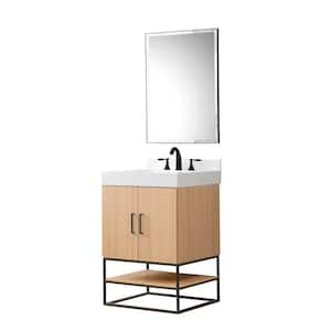 OakVista Exclusive 24 in. W x 23 in. D x 36 in.H Single Bath Vanity in Oak with white culture marble top and mirror