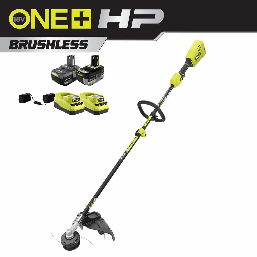 RYOBI ONE+ HP 18V Brushless 15 in. Attachment Capable String Trimmer w/ 6.0 Ah  Battery, 4.0 Ah Battery, and (2) Chargers P20220-BK The Home Depot