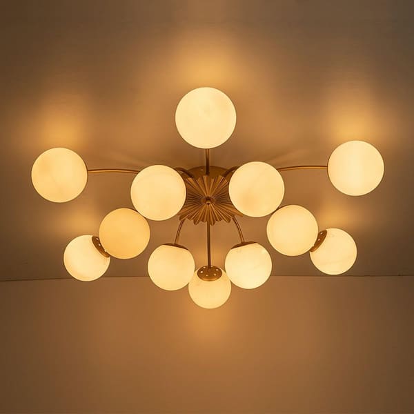 HUOKU Ceder 39.4 in. W 12-Light Brushed Gold Modern Sputnik Semi