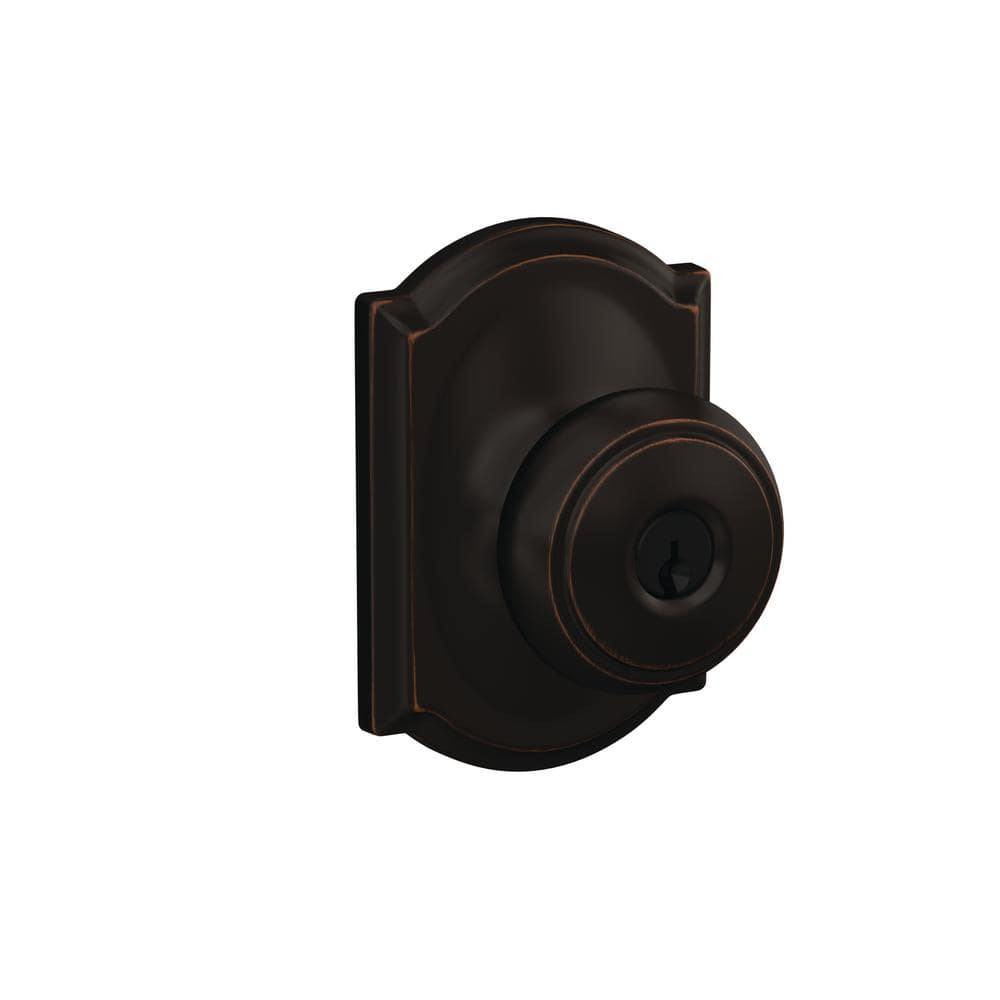 Schlage Andover Aged Bronze Keyed Entry Door Knob with Andover Trim F51A  AND 716 PLY - The Home Depot