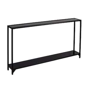 Greene 56 in. Black Rectangle Glass Console Table with Shelves