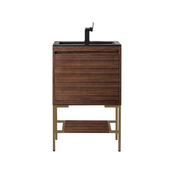 James Martin Vanities Milan 23.6 in. W x 18.1 in. D x 36 in. H Bathroom Vanity in Mid Century Walnut with Charcoal Black Composite Top