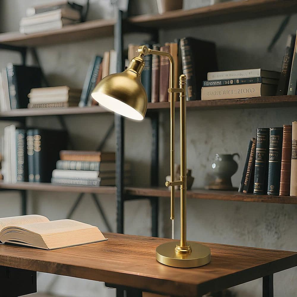 28.8 in. Gold Industrial Table Lamp for Living Room with Gold