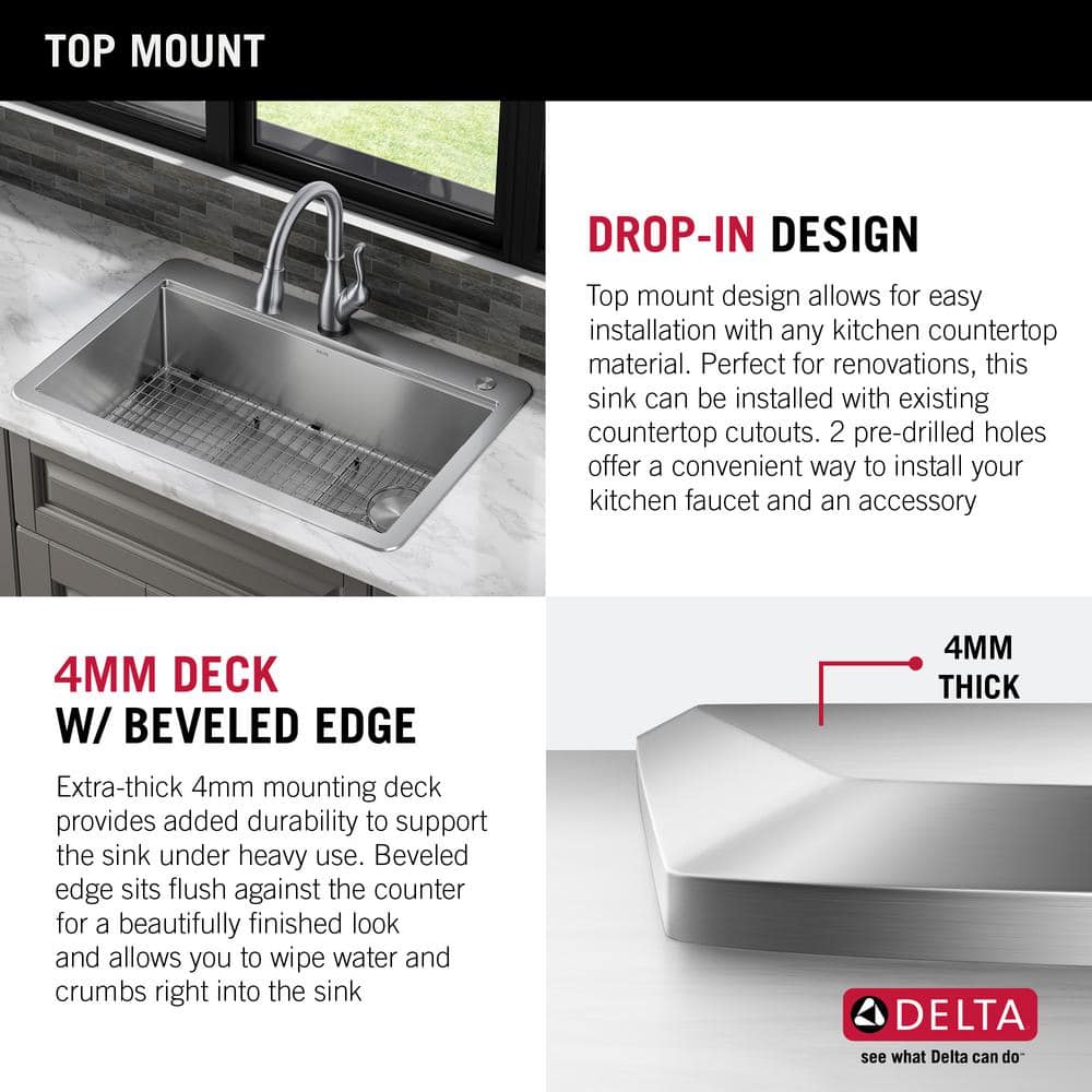 Delta 30" Stainless Steel Single Bowl Workstation Kitchen Sink