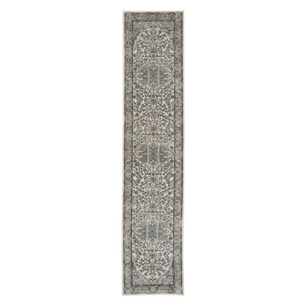 2 ft. x 16 ft. White Medallion Washable Area Rug