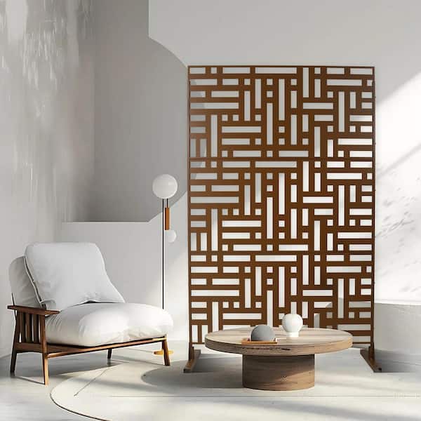 4 ft. x 6.3 ft. Brown Steel Outdoor Privacy Screen, Freestanding