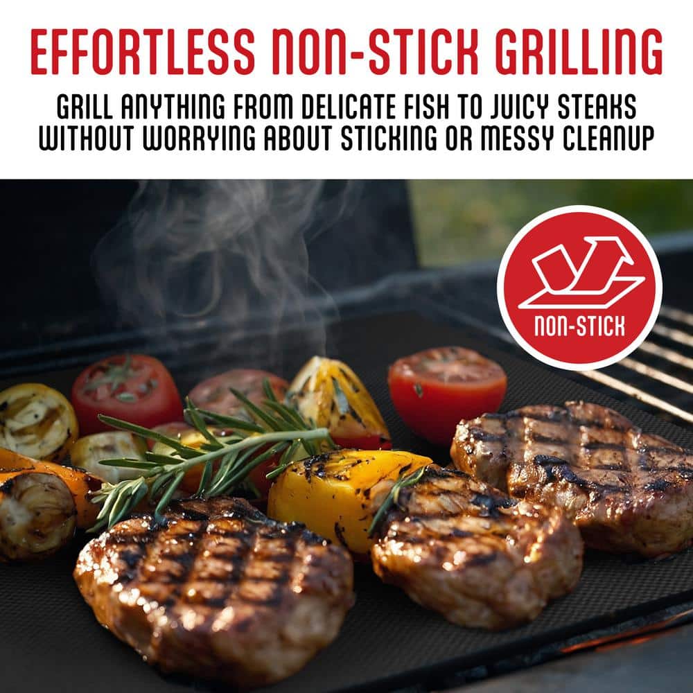 Black Heat-Resistant Non-Stick BBQ Grill Mat Set