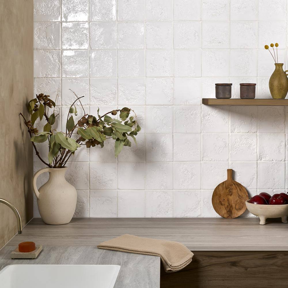Glossy White Textured Ceramic 5x5 Wall Tile
