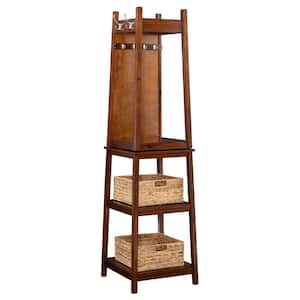 Conyers Cherry Rotating Coat Rack with Mirror and 2 Shelves