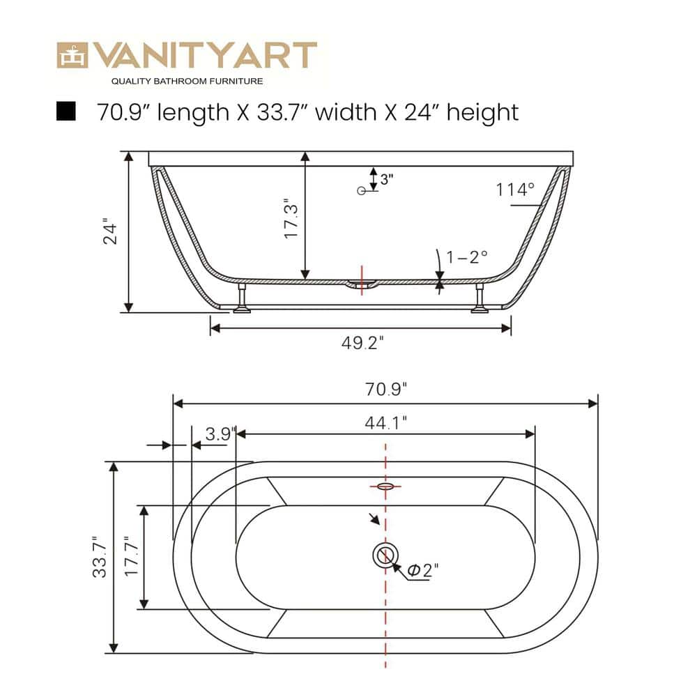71" White Acrylic Freestanding Soaking Bathtub