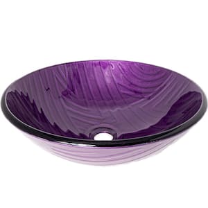 Viola Hand Painted Purple Glass Round Bathroom Vessel Sink