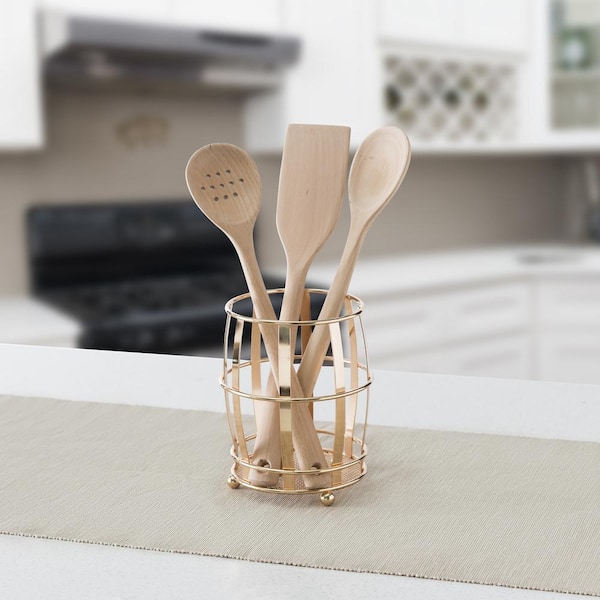 Home Basics Lyon Rose Gold Steel Cutlery Holder with Mesh Bottom and  Non-Skid Feet HDC57448 - The Home Depot