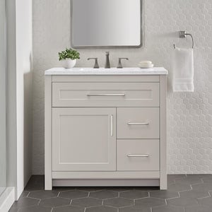 Clady 37 in. W x 19 in. D x 35 in. H Single Sink Freestanding Bath Vanity in Gray with Silver Ash Cultured Marble Top