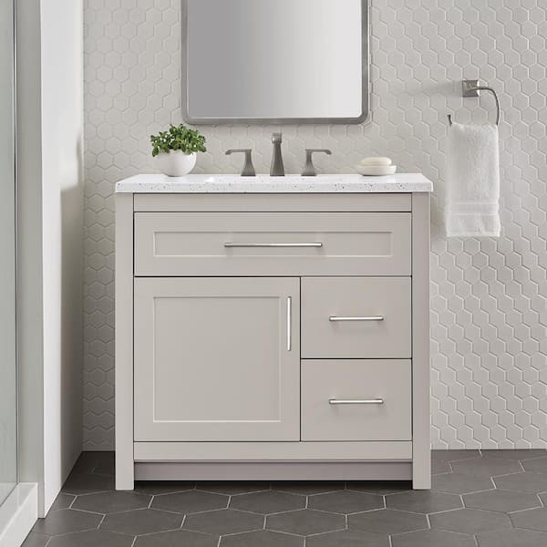 Home Decorators Collection Clady 37 in. W x 19 in. D x 35 in. H Single Sink Freestanding Bath Vanity in Gray with Silver Ash Cultured Marble Top