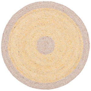 Braided Gold Beige Doormat 3 ft. x 3 ft. Abstract Striped Round Area Rug