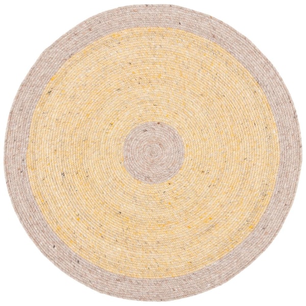 SAFAVIEH Braided Gold Beige Doormat 3 ft. x 3 ft. Abstract Striped Round Area Rug