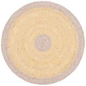 Braided Gold Beige 4 ft. x 4 ft. Abstract Striped Round Area Rug