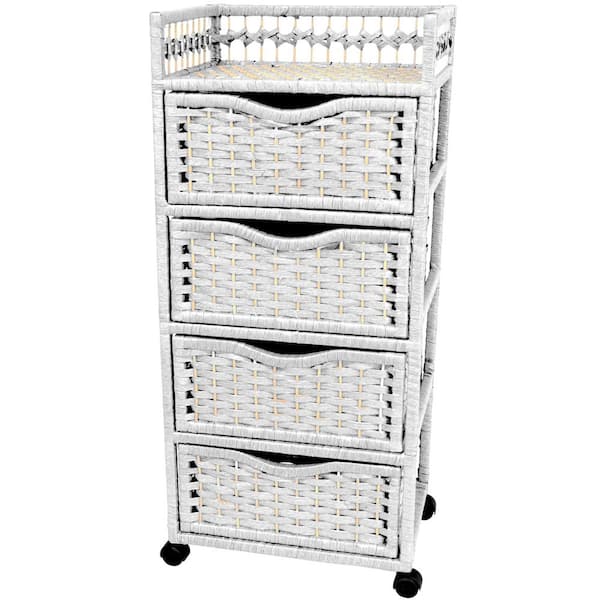 Oriental Furniture 4-Drawer White Wheeled Natural Fiber Trunk